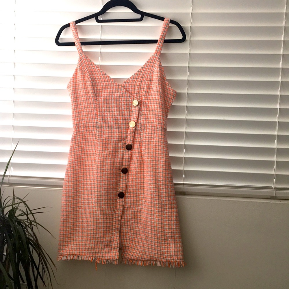 Shein Faux Tweed Coral Bodycon Mini Dress XS